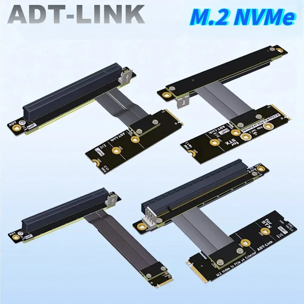 ADT-Link M.2 M2 NVME to PCIe 3.0 x16 Riser Cable M.2 NGFF NVMe STX Motherboard Graphics Card Extension Gen3.0 M.2 to X16 Adapter