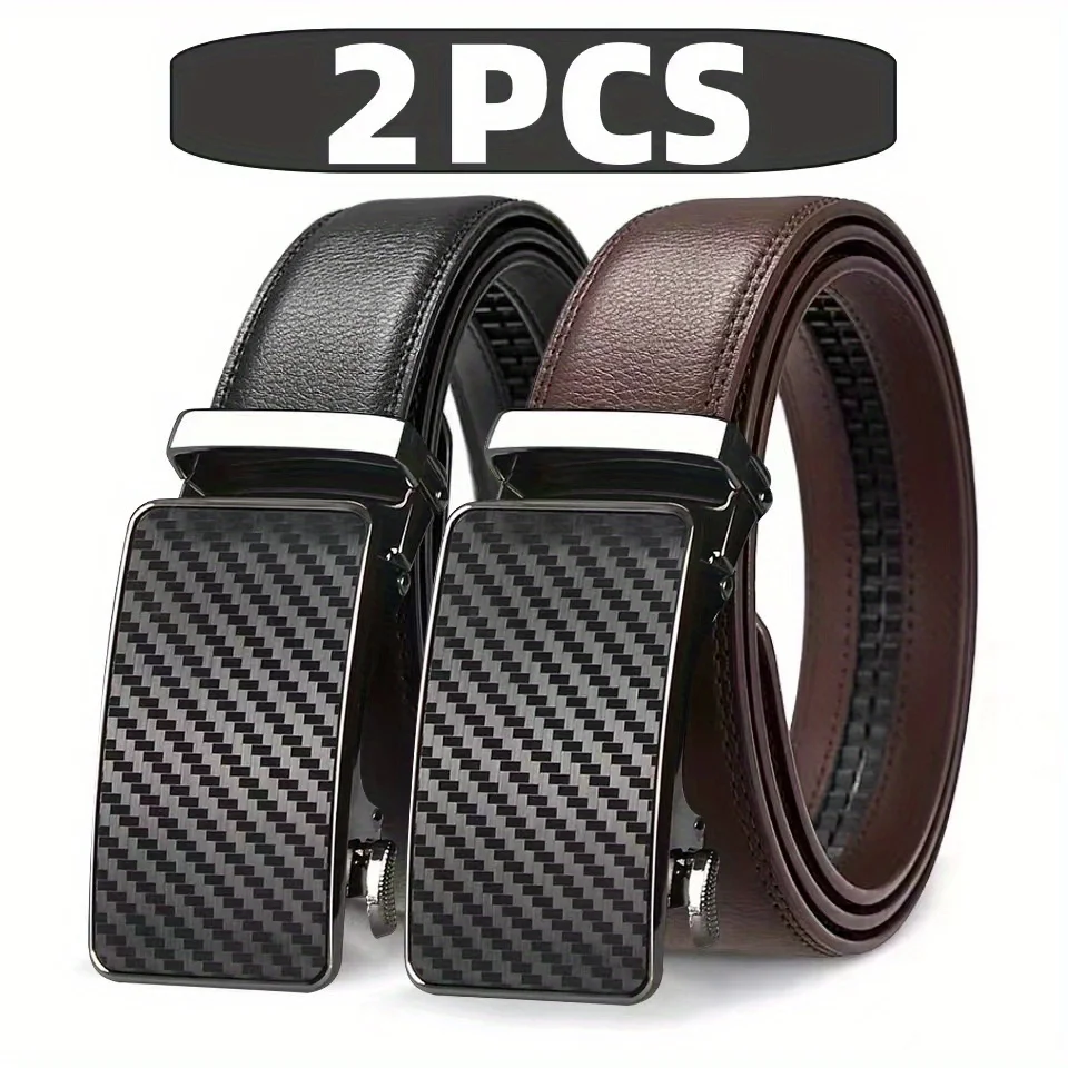 1/2pcs Men's Genuine Leather Belt, Men Business Casual Ratchet Belt, Large Size 105-140 150 160 170cm Automatic Buckle Waistband