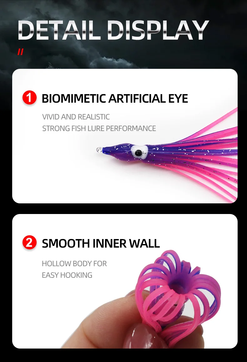 ShareShark 50 Stück/Beutel Leuchtende Oktopus-Röcke in verschiedenen Farben, Trolling-Köder, weicher Tintenfisch-Köder, leuchtende Tintenfisch-Röcke zum Angeln – Detail 7
