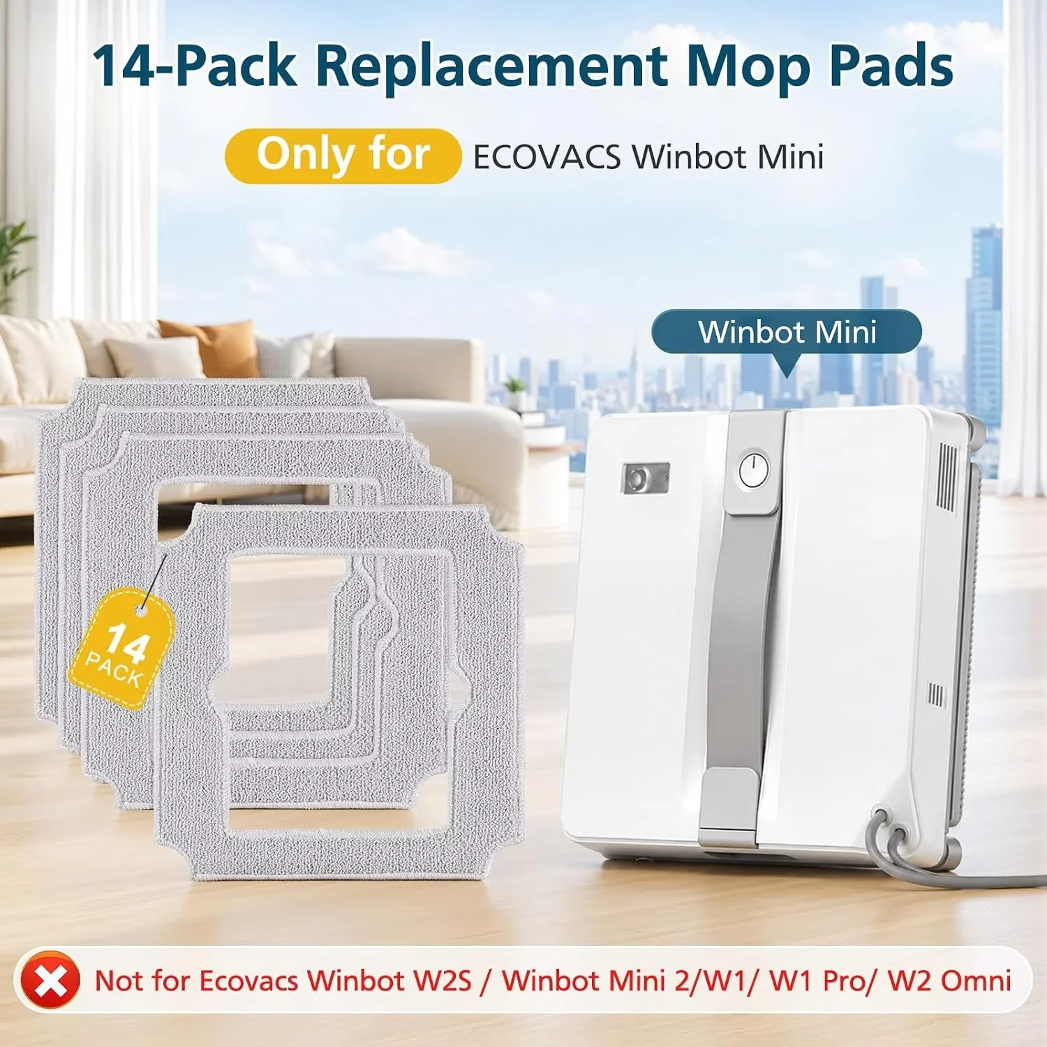 Mop Pads Used For ECOVACS Winbot Mini Window Cleaning Robot, Part W-CC02-0012, Washable Reusable Microfiber Cleaning Cloths