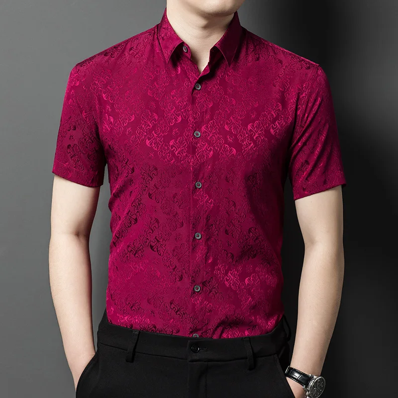 

High Quality Real Silk High-End Short-Sleeved Shirt Men's Summer New Young and Middle-Aged Business Leisure Iron-Free Thin
