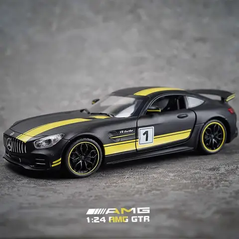 Coche deportivo de aleación Mercedes Benz GT AMG 1:24, modelo fundido a presión, juguete con sonido y luz, decoración Interior del hogar, juguete para regalo de Navidad para niños