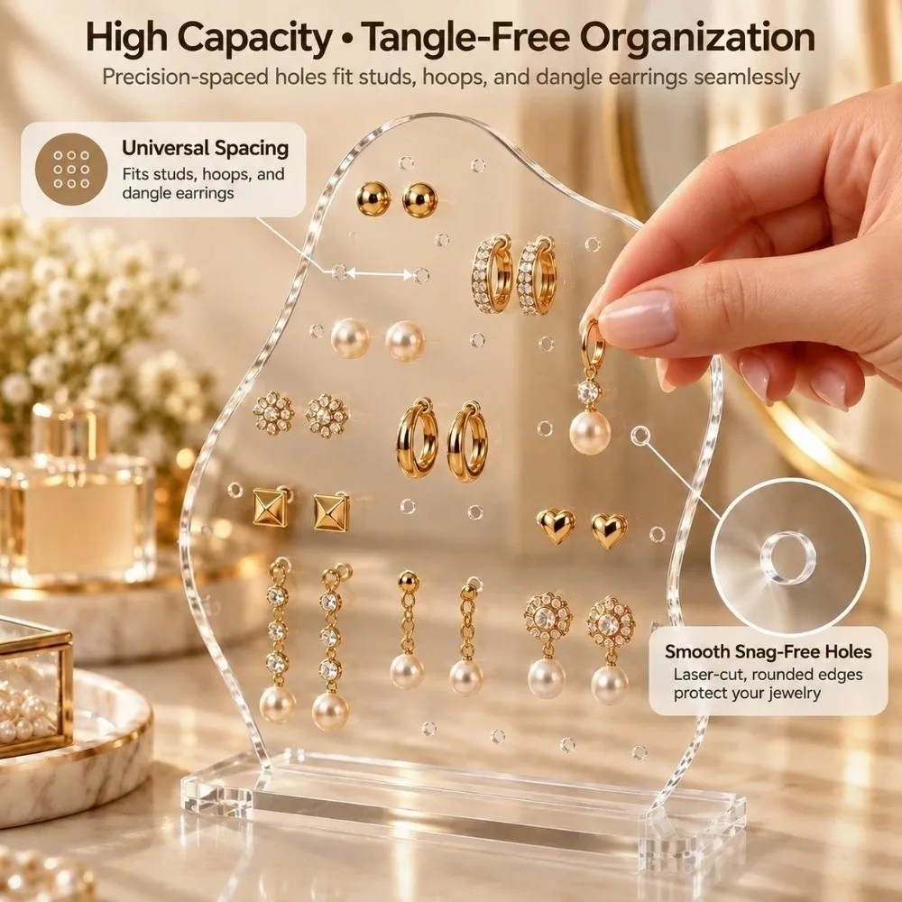 Transparent Acrylic Earring Display Stand Clear Wavy Jewelry Display Rack Minimalist High-End Earring Holder Tabletop