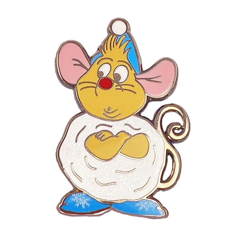 Customize A Cute Cartoon Little Mouse Pin Art Excellent Design Snowball White Glitter Hard Enamel Silver Metal Badge For Gift