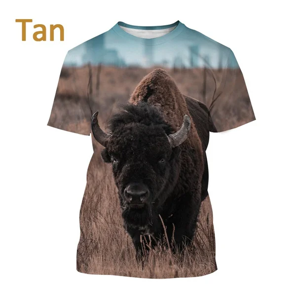 

Футболка мужская с коротким рукавом, Повседневная дышащая рубашка с 3D-принтом американского бизона, уличная одежда в стиле Харадзюку с животными