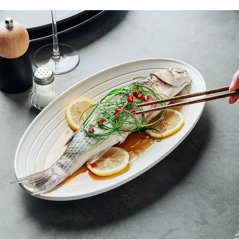 

Ceramic Dinner Plate Restaurant Frosted Steamed Fish Dessert Sushi Dish Pasta Plates Household Solid Color Tableware