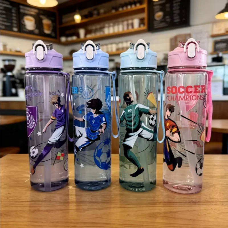 750ml Cute Large-Capacity Sports Travel Water Bottle with Straw, Portable with Carrying Strap, Bouncy Cup