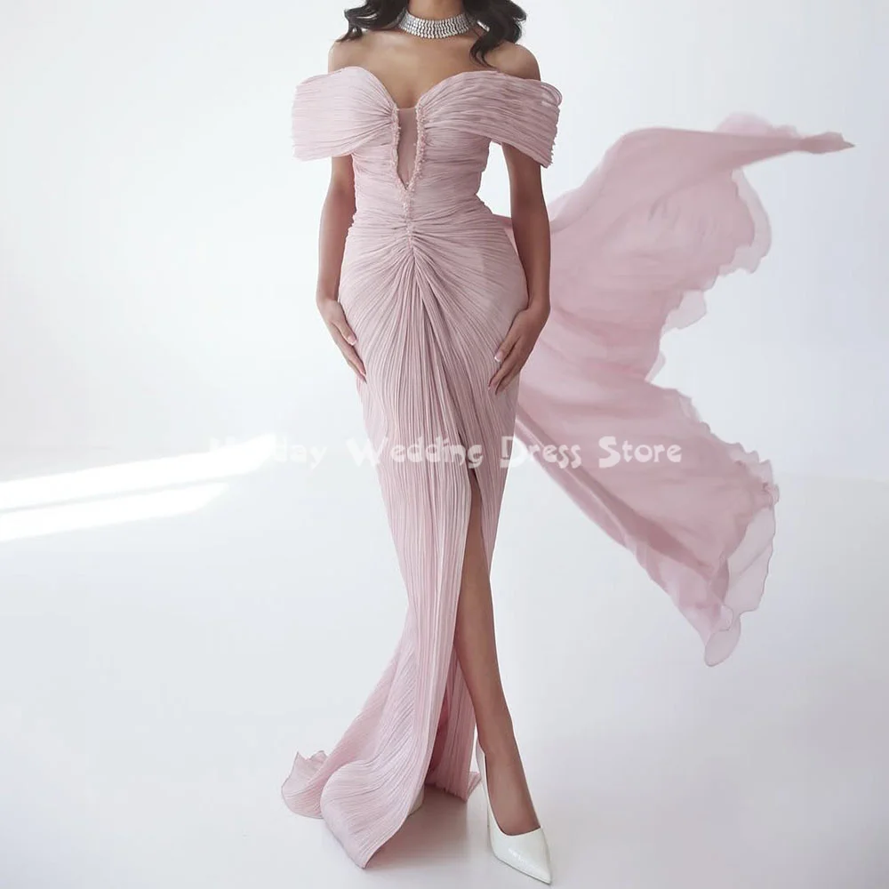 

Heyday Women's Off-the-shoulder Beaded Split Mermaid Floor-Length Evening Dresses With Short Sleeves Formal Elegant Dresses 2025