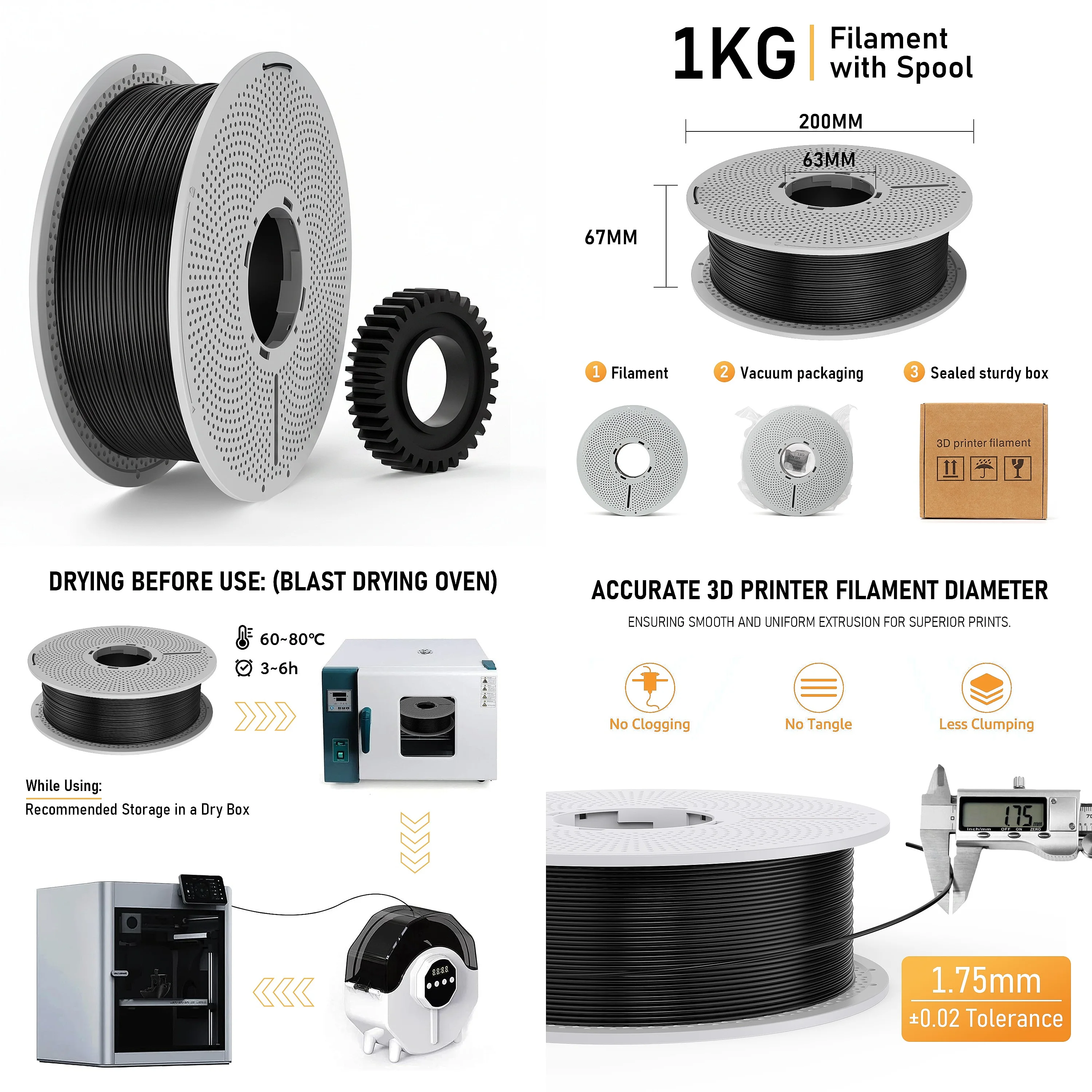 3d Filaments ASA  1.75mm 1kg 3d Printer ASA Filament Temperature and Erosion Resistance ASA Filament No Stringing 3D Filaments