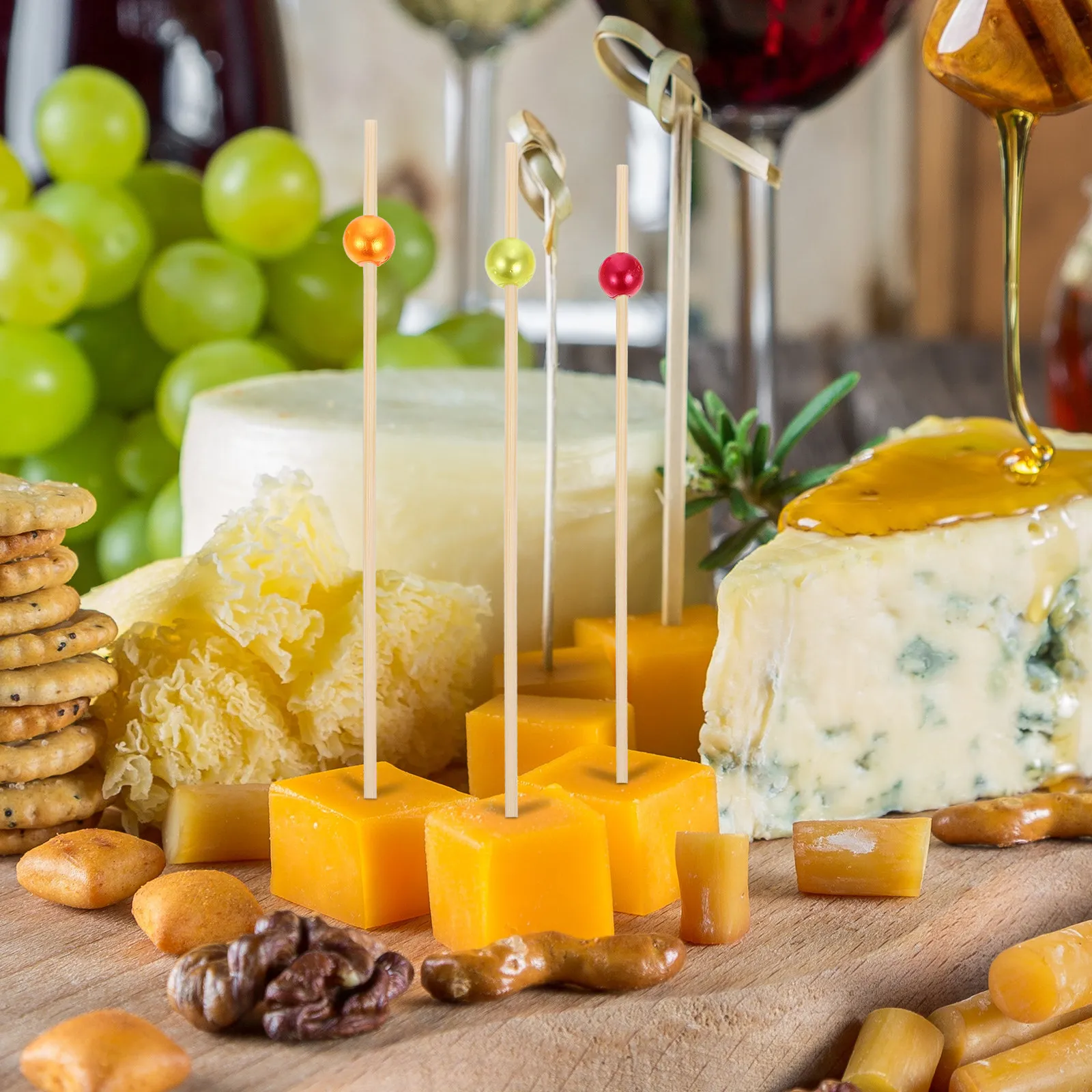 100 Stück Biologisch Abbaubare Holz-Obstspieße Nachhaltige Einweg-Cocktailspieße für Festliche Anlässe Fingerfood Sushi Sandwiches