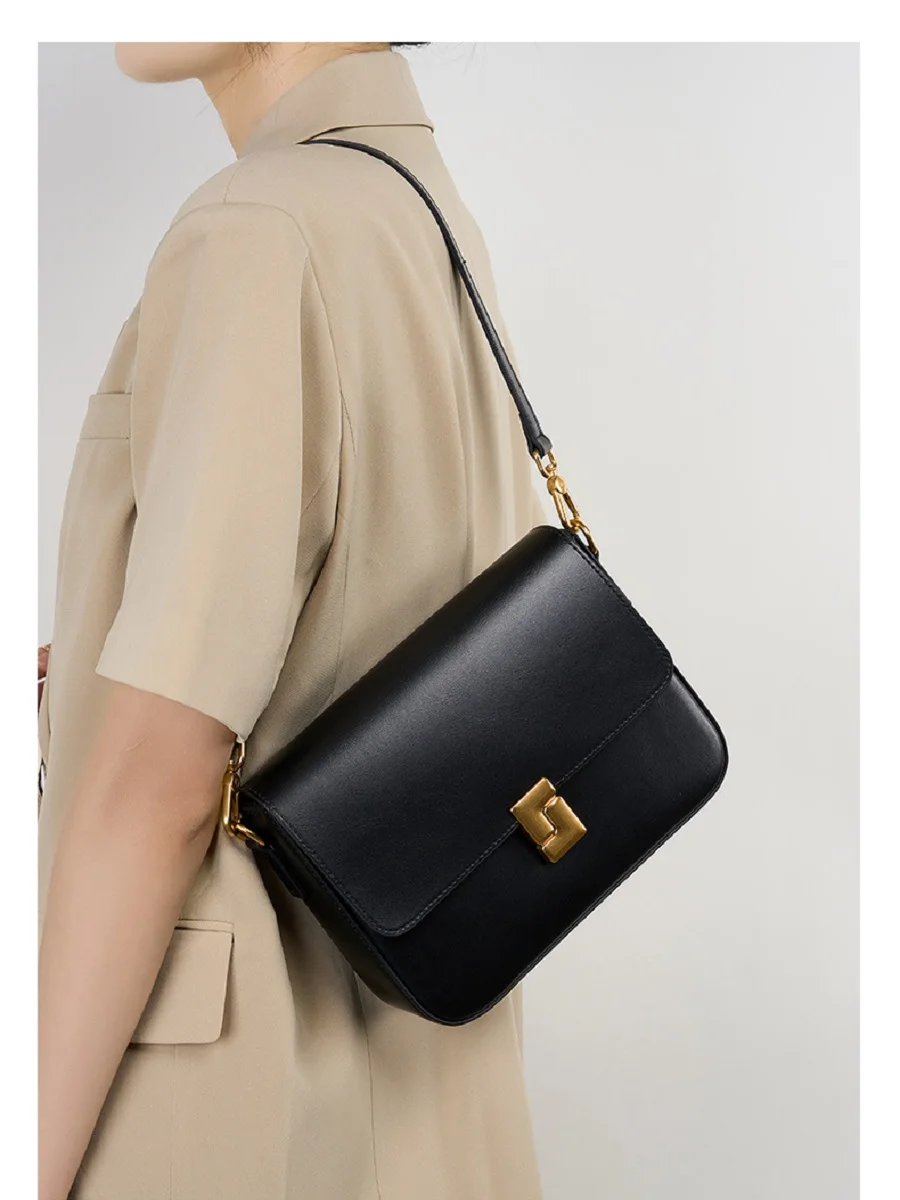 

French genuine leather small square women's crossbody bag, high-quality cowhide fashion women's commuting shoulder bag