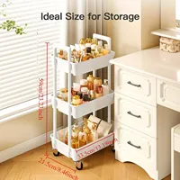 3 - Tier Utility Rolling Cart with Reinforced Handles:Versatile for Kitchen, Bathroom,Craft Room & More,Ideal for Multiple Rooms