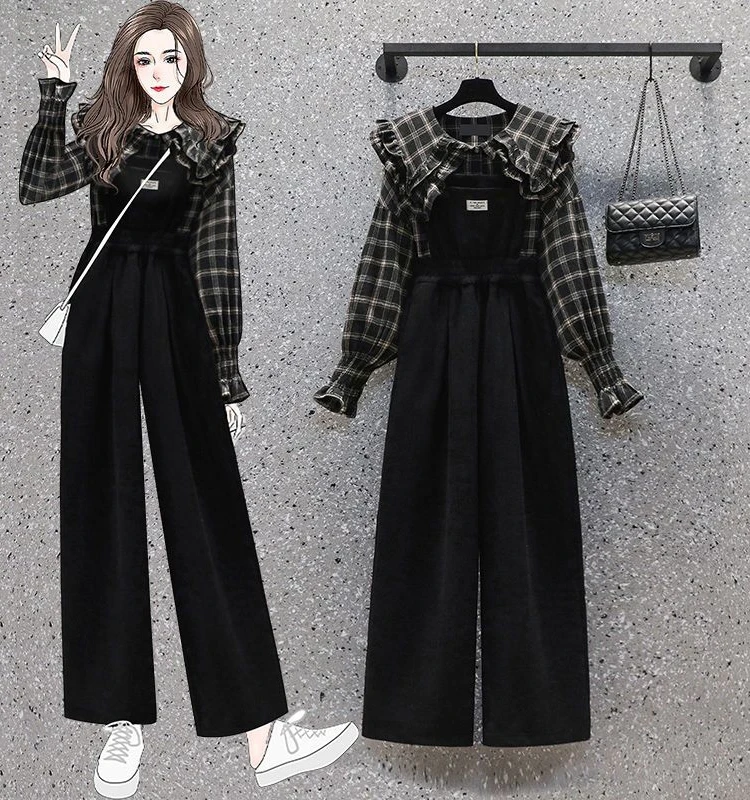 

Faionable Two-Piece Set Women's Spring Autumn Long Sve Belly Cover Slimming Trendy Youthful oulder Strap Pants