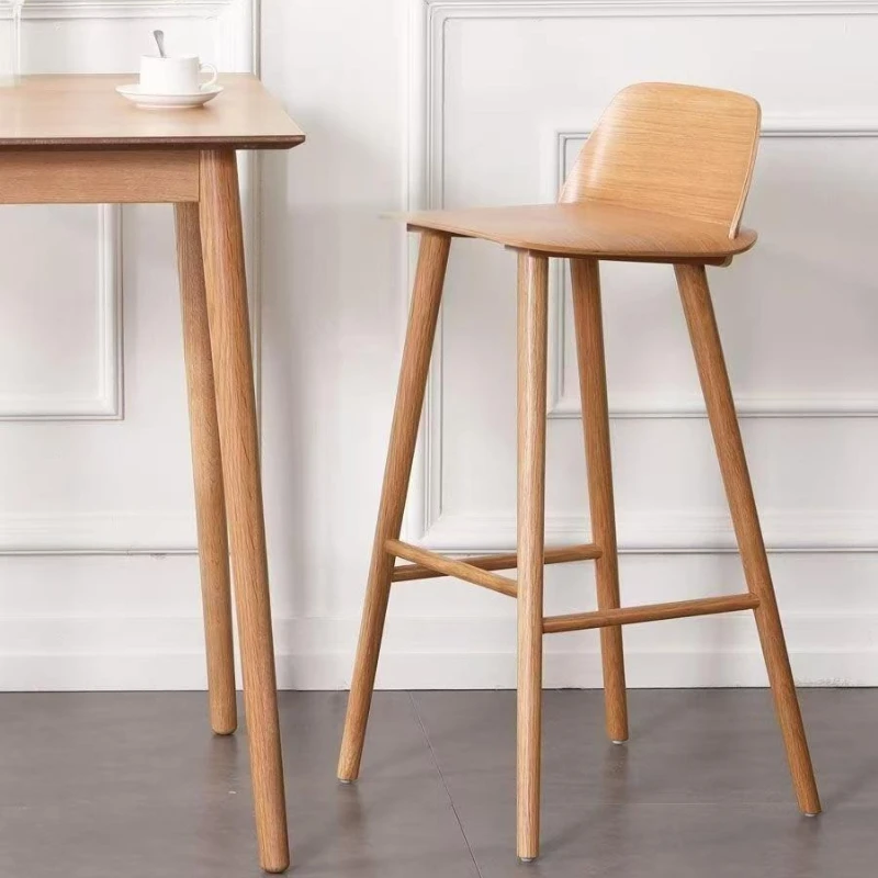 Nordic Creative Designer's Minimalist Solid Wood High Legged Bar Stool, Milk Tea Shop, Coffee Shop, Modern Minimalist Bar Chair