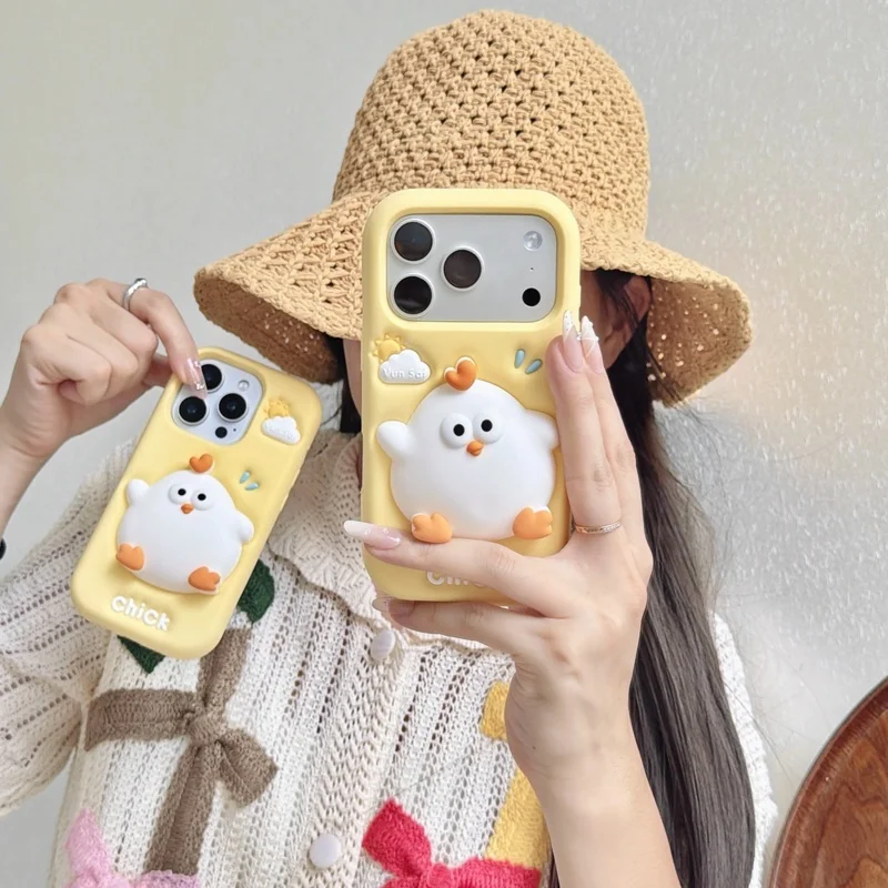 3D Funny Cute White Chick Cartoon Silicone Phone Case for IPhone 12 13 14 15 16 17 18 Pro Max 16Plus 18pro Shockproof Cover