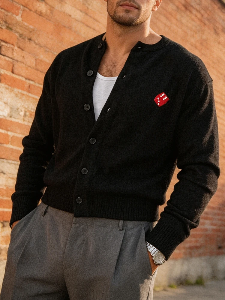 2026 Fall Winter Mens Sweatercoats Fashion Solid Color Long Sleeve Knit Cardigan Vintage Button O Neck Embroidery Sweater Jacket