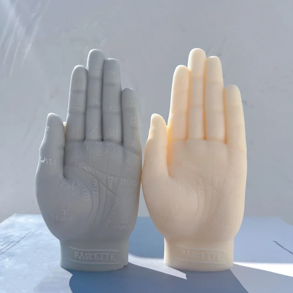 

Ancient Palm hands statue Silicone Molds With Symbols Palmistry Hand Sculpture Candle Mold