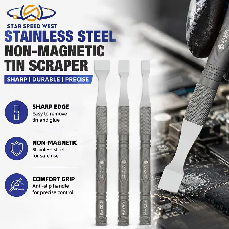 KAIGEXIN KGX-G9 Stainless Steel Non Magnetic Tin Scraper Set 3 Flat Heads for Phone Soldering PCB Cleaning Glue Removal Pry Tool
