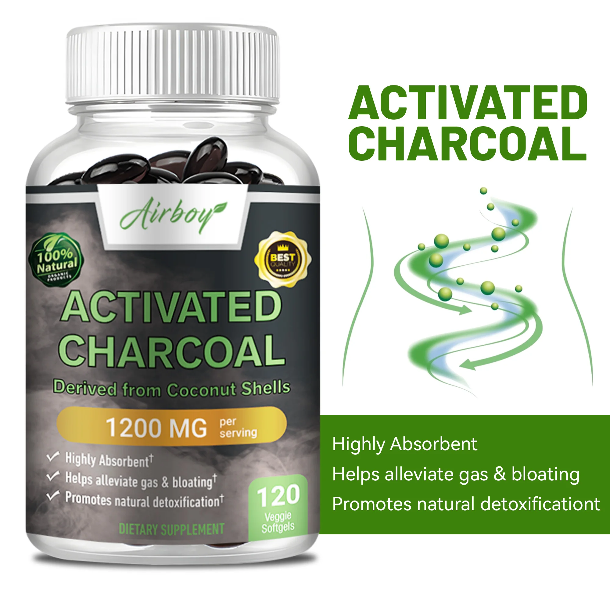 Activated Charcoal Capsules - Used To Reduce Bloating and Gas, Colon Cleansing, Immune Health, Promoting Digestive Health
