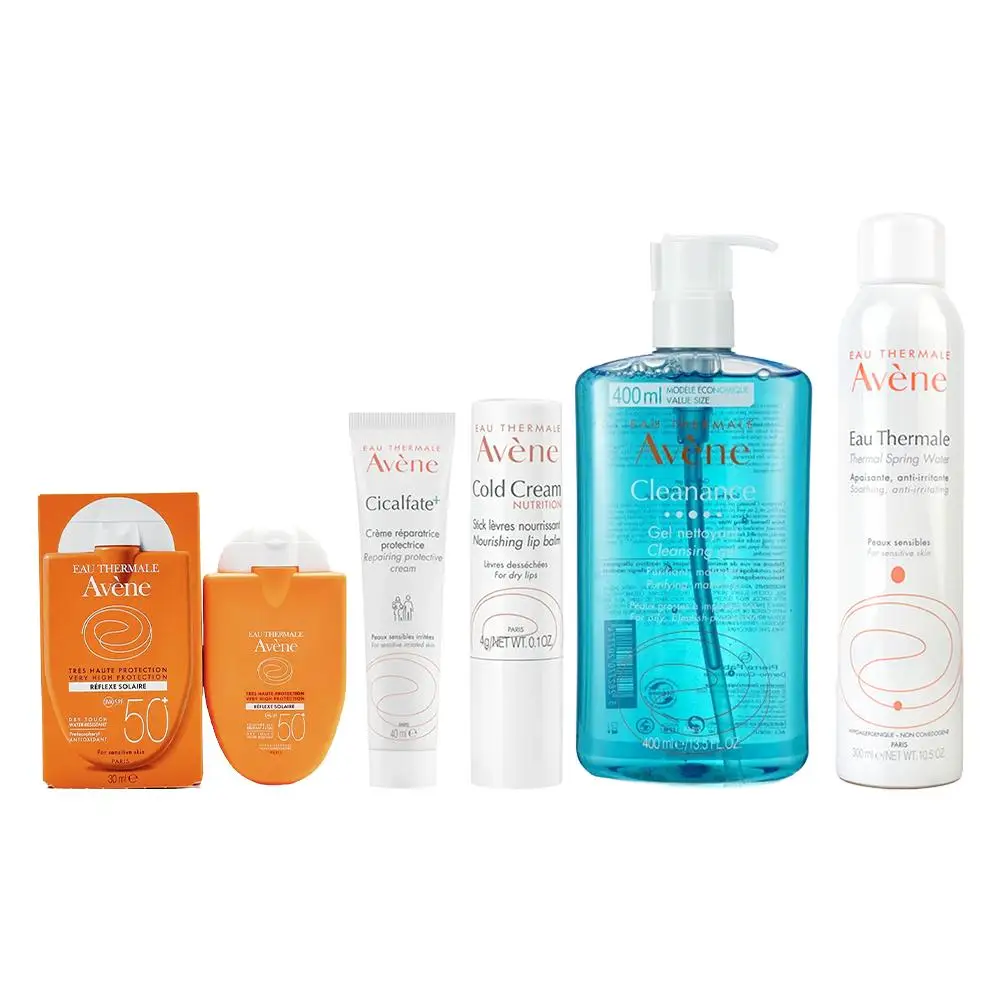 Avene limpiador Facial de limpieza profunda elimina la suciedad de la cara crema fría blanqueadora SPF50 + protector solar Gel hidratante conjunto de cuidado de la piel