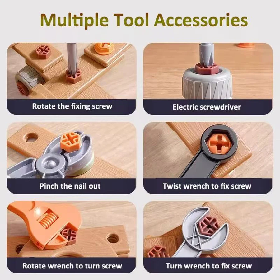 DIY- مجموعة أدوات الأطفال مجموعة ألعاب تجميع الجوز أدوات بناء الجذعية ألعاب مونتيسوري هدايا لصبي فتاة ، صندوق أدوات الحفر الكهربائية اختياري