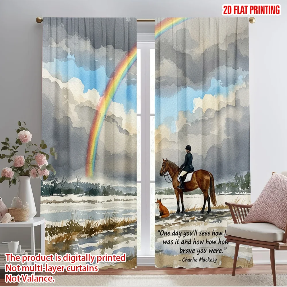 

2pcs 2D flat printing Window Curtains Horse Riding Rainbow Fox Brave Polyester Without Electricity Party Decorations Perfect for