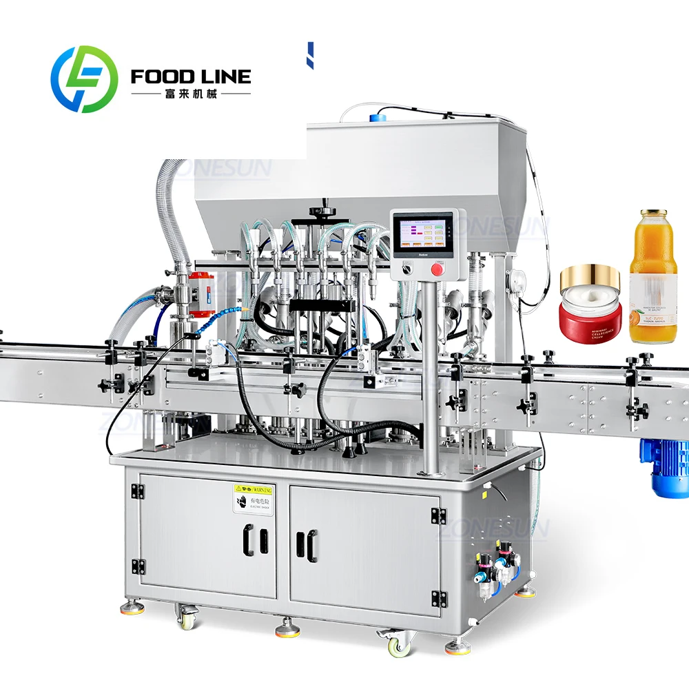 FOODLINE Customized Automatic 6 Heads Servo Hot Sauce Piston Pump Honey Paste Quantitative Butter Bottle Filling Machines
