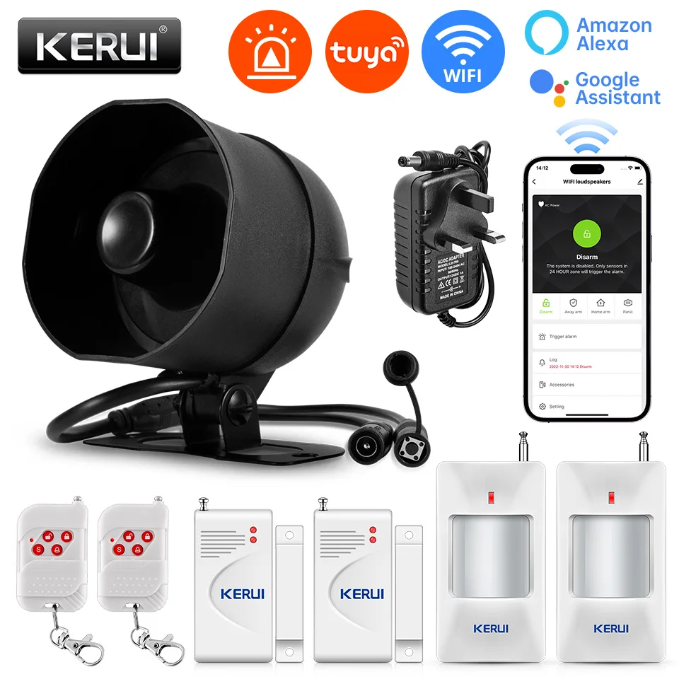 KERUI 120db Tuya WiFi inteligente altavoz sistema de alarma antirrobo sirena seguridad del hogar con Sensor de ventana de puerta movimiento para casa