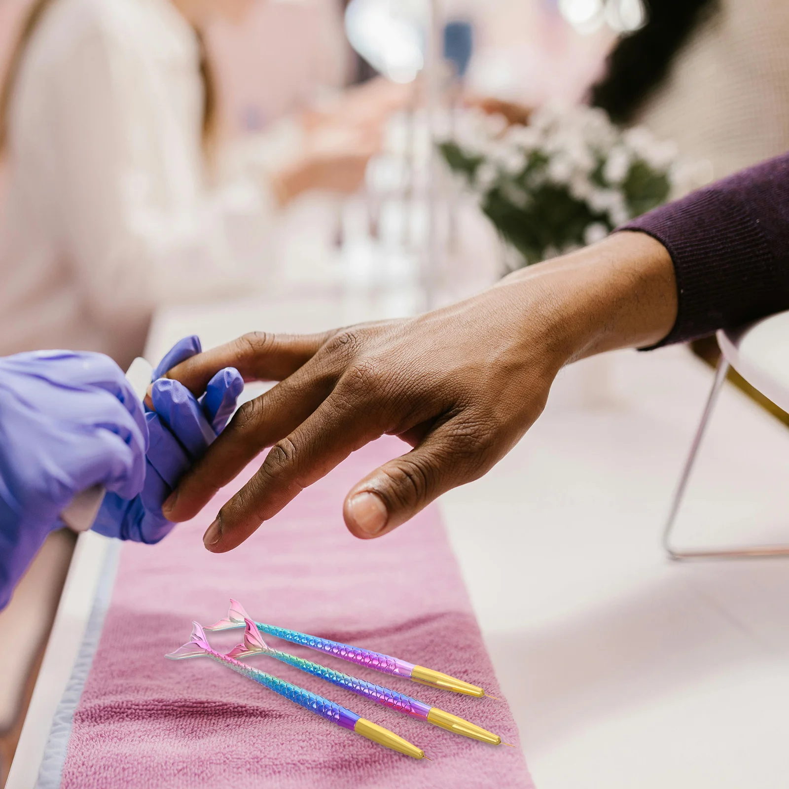 3 قطعة أدوات حورية البحر خط مجموعة أقلام التدرج تصميم قابلة لإعادة الاستخدام مسمار الفن فرش ل هلام الاكريليك بطانة التنقيط أداة مسمار الفن لوازم #3