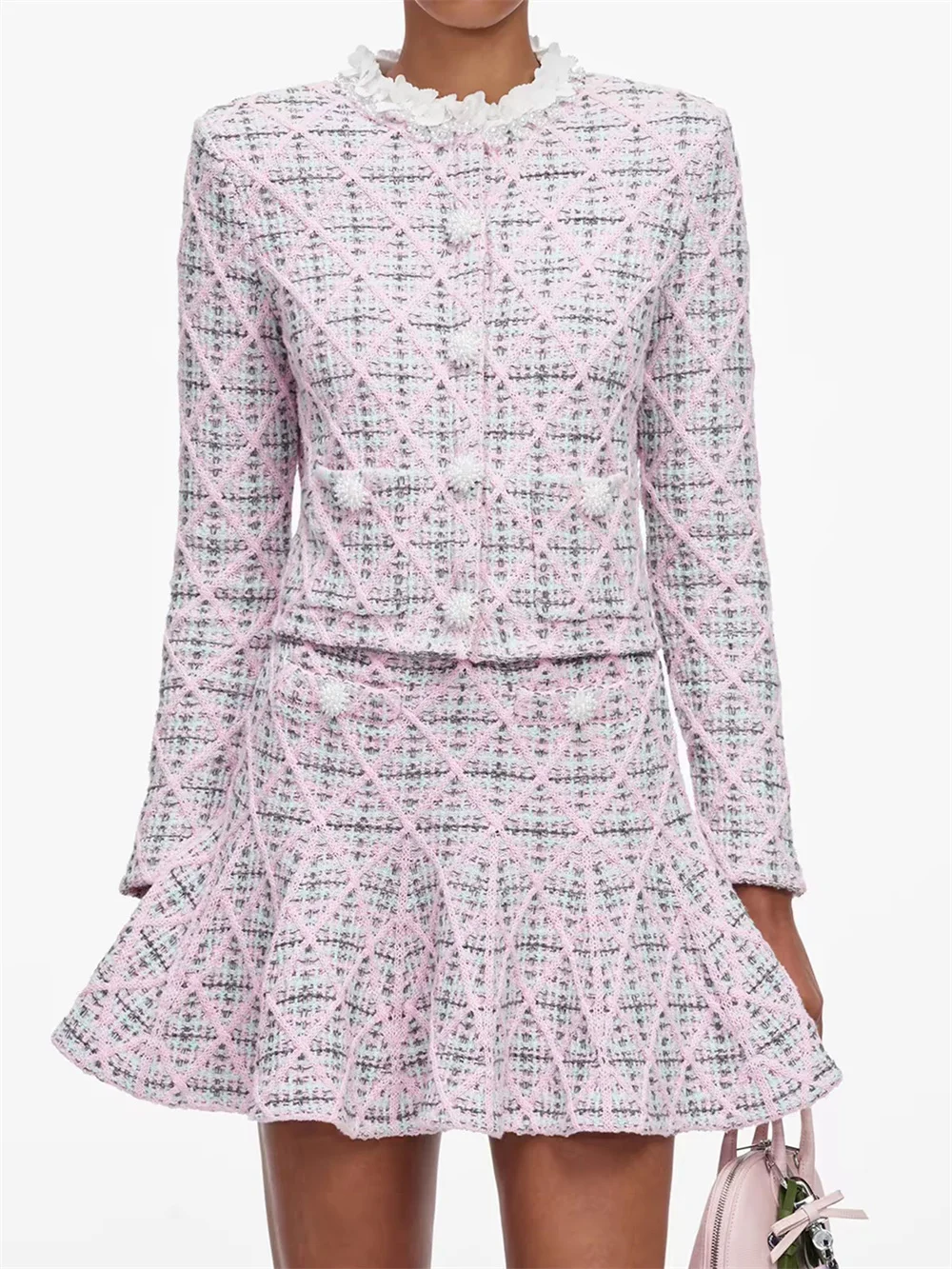 2026 Women’s Fashion 2-Piece Set: Corset-Style Top with Ruffles and Rhinestone Embellishments + Skirt – Y2K Style