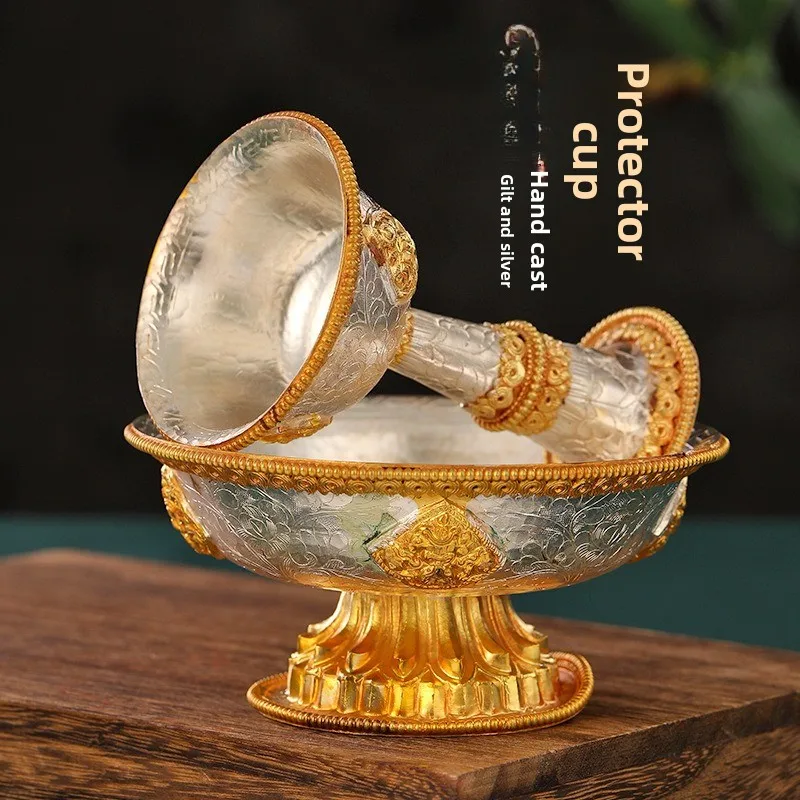 Gilt Tibetan supplies law protection cup, copper gold-plated silver-plated hand-carved law protection cup