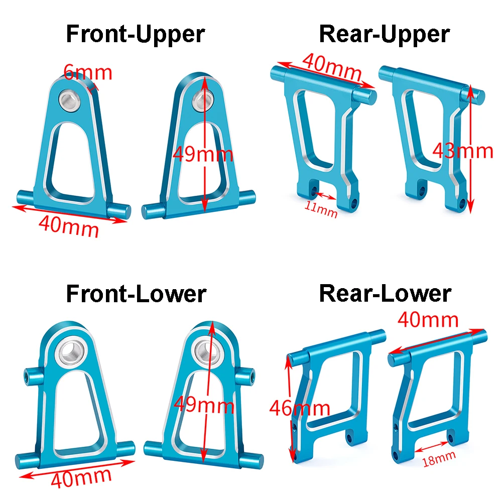 YEAHRUN Aluminum Alloy Front Rear Upper Lower Arm Center Drive Shaft Diff Cup for Tamiya TT01 TT-01 1/10 RC Car Upgrade Parts