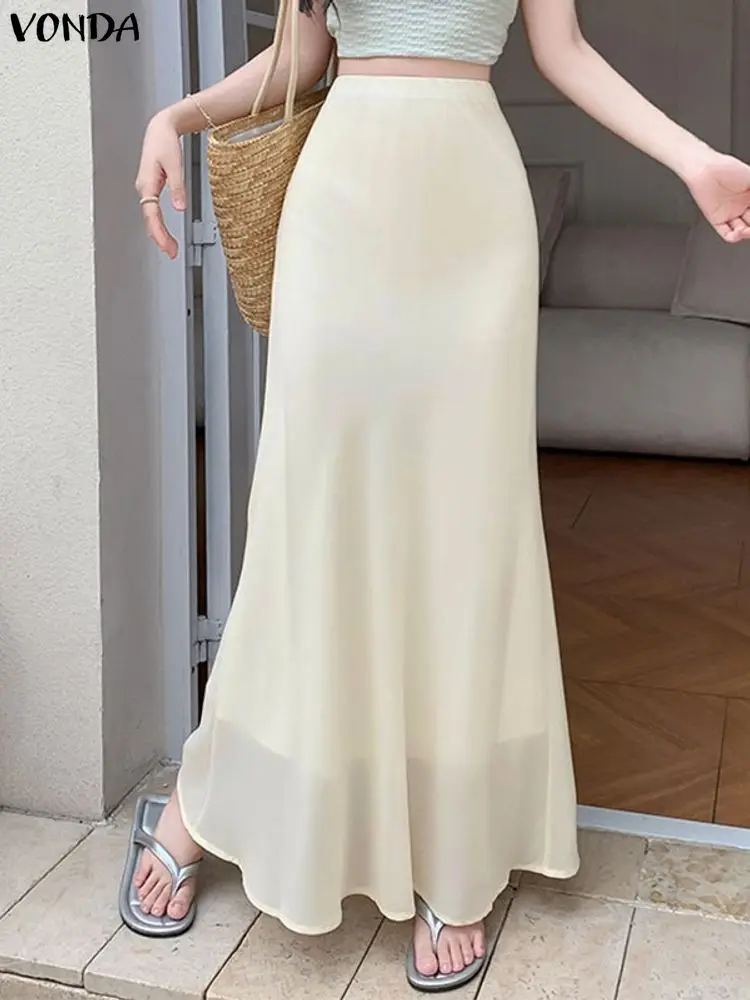 VONDA Summer Thin Long Skirts Spring Women Casual Solid Color Maxi Bottoms 2025 Fashion Hoiday Loose Jupes Faldas Saia Skirts