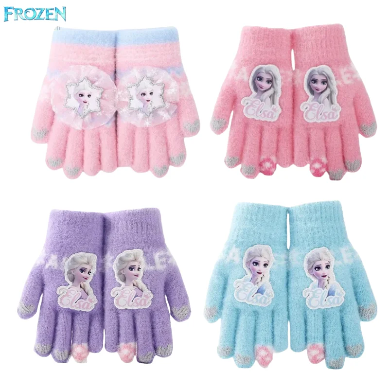 Frozen Elsa kawaii cute all-inclusive finger children's autumn and winter outdoor riding windproof warm gloves holiday gift