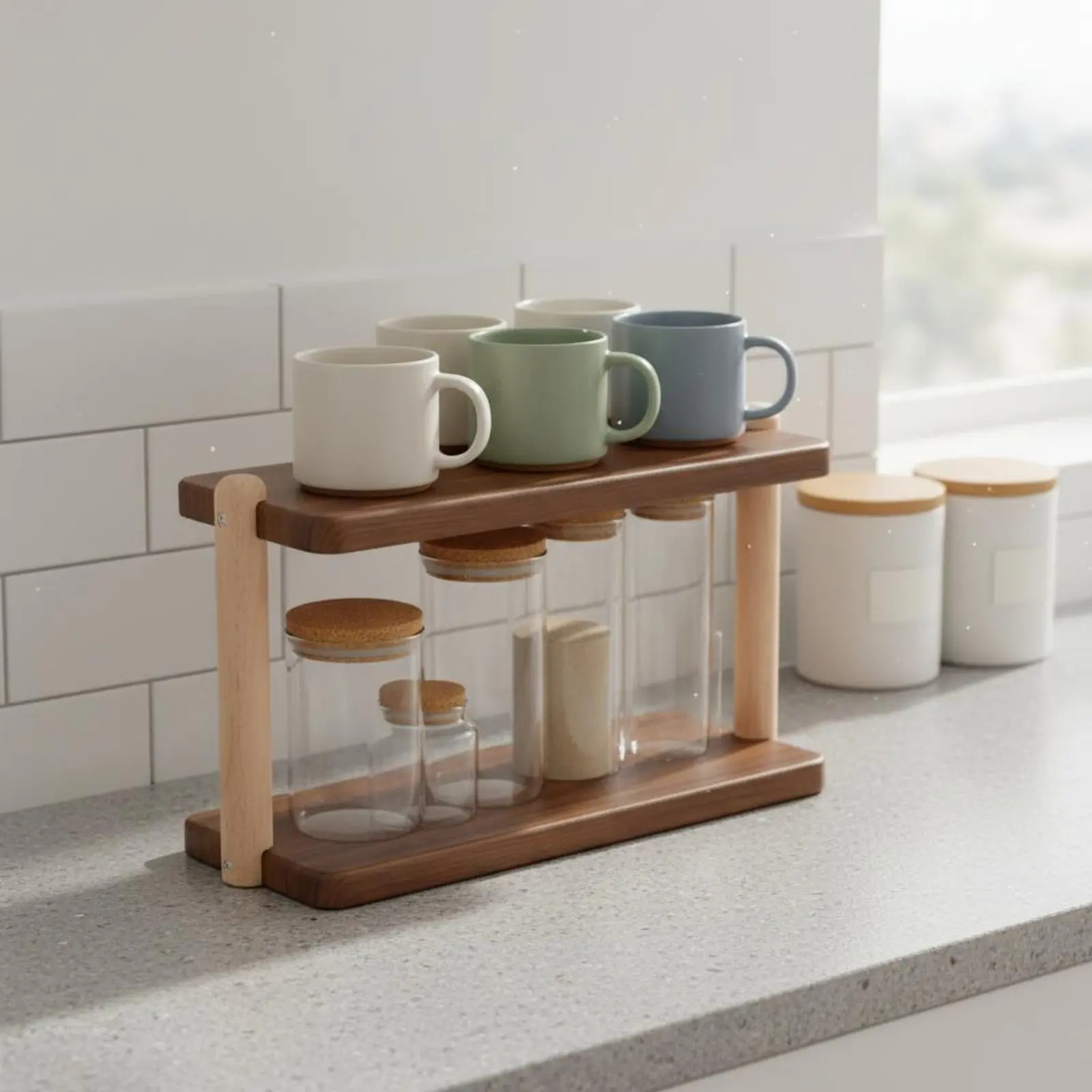 Tabletop Organizer Shelf Multi-Purpose Desktop Organizer Desktop Storage Rack Multifunctional 2-Tier Wooden Shelf Space-Saving