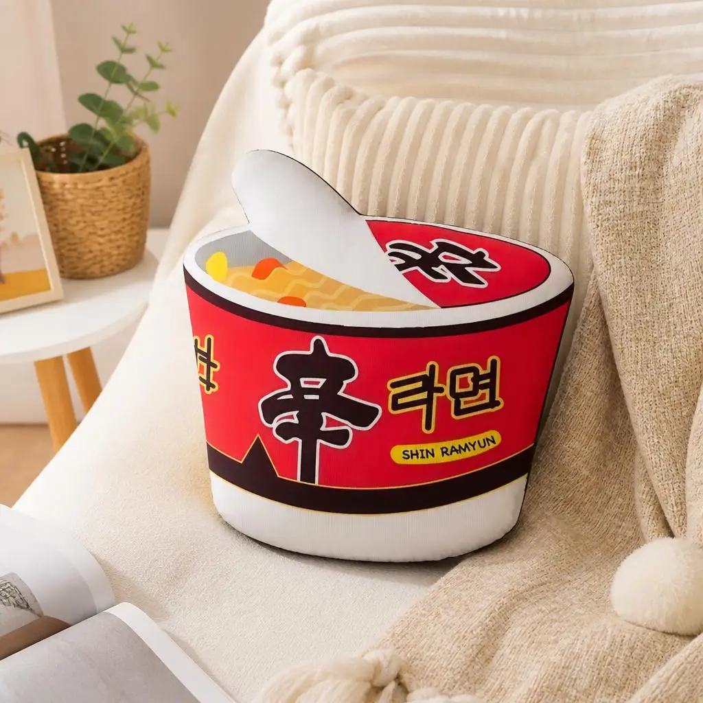 Korean Ramen Cup Shaped Stuffed Throw Pillow Instant Noodle Cushion Foodie Gift Home Decor for Sofa Bedroom Kitchen Accent