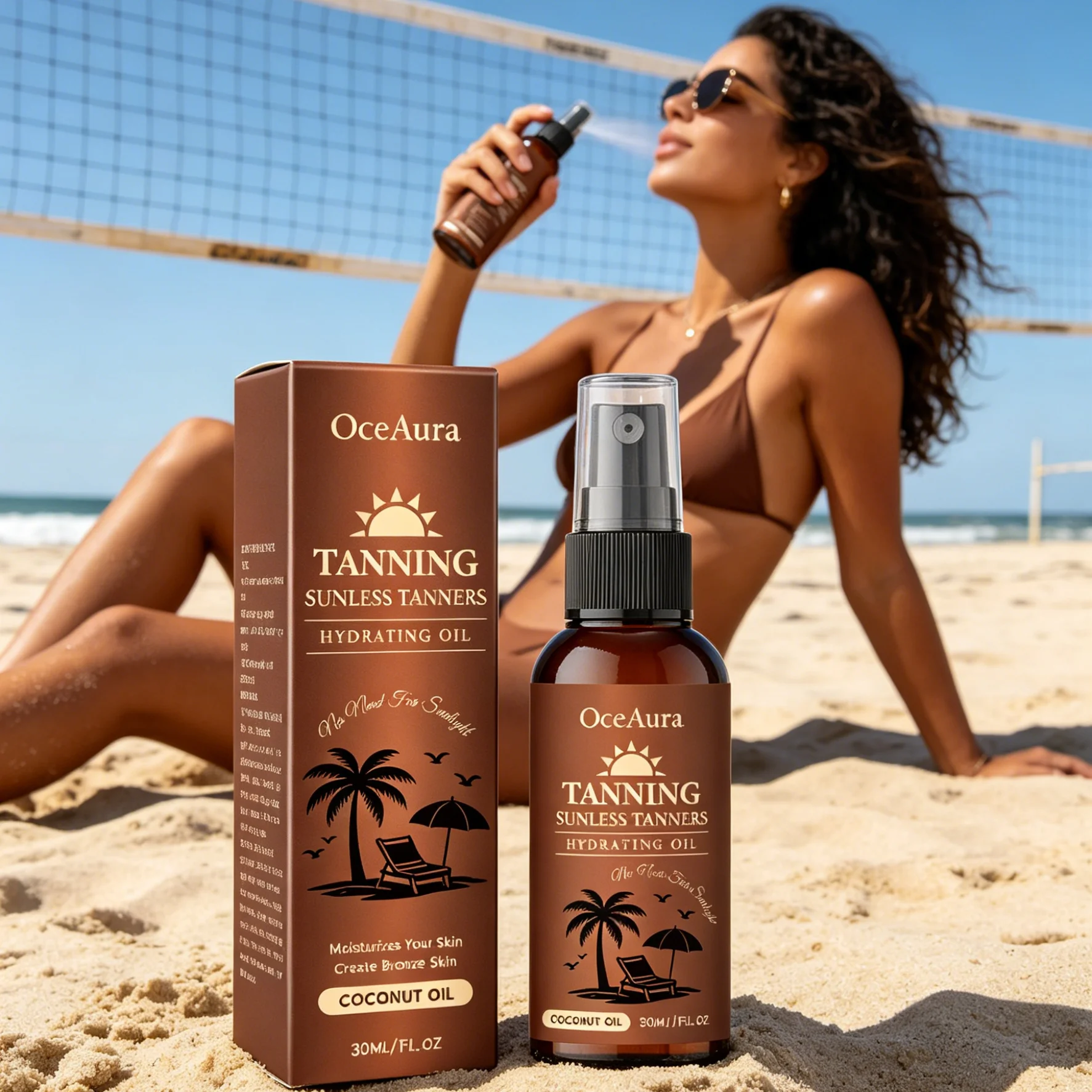 OceAura Intensive Tanning Oil Summer Outdoor Natural Coloring Bronze Deep Hydration Coconut Oil Sunless Tanning Cream Oil 30ml