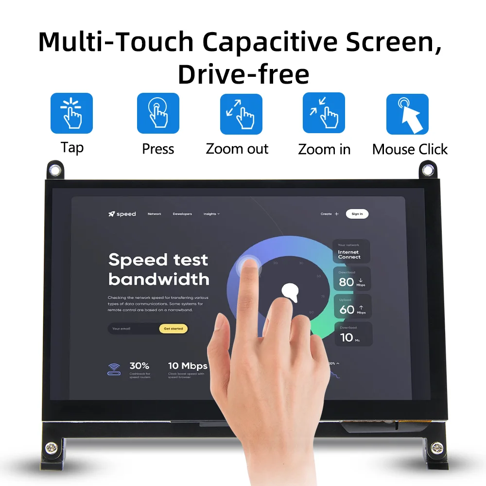 Raspberry Pi 5 7 Inch Touch Screen IPS 1024x600 HD LCD HD-MI Display for RPI 5 4B 3B+ OPI 5 AIDA64 PC Secondary Screen