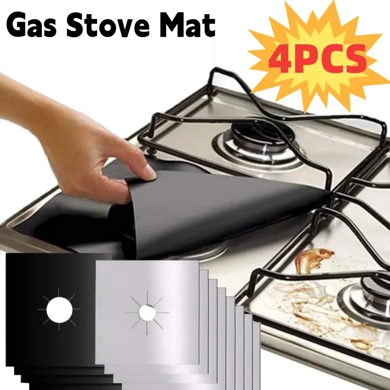 1/4pcs Gas Stove Protectors Reusable Burner Covers Kitchen Gas Stove Mats Stovetop Cleaning Pad Liner Covers Kitchen Accessories