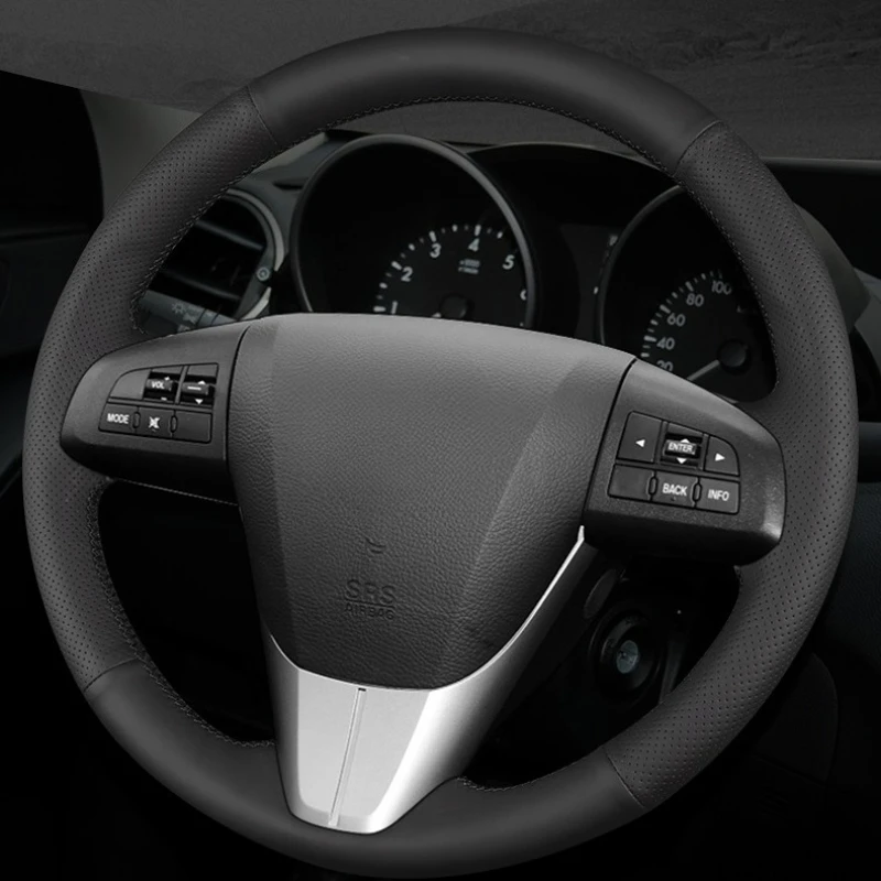 مخيط يدويا عدم الانزلاق دائم نابا الجلود غطاء عجلة القيادة سيارة لمازدا 3 2011-2015 CX-7 2014 الملحقات الداخلية