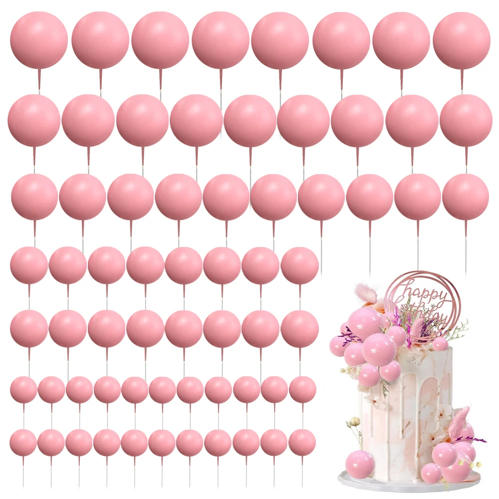 

100Pcs Wholesale Pink Cake Topper Balls DIY Cake Decoration for Christmas Wedding Birthday Girls Party Decor CupCake Toppers