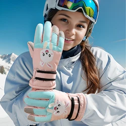 Guantes de esquí para niños y niñas, manoplas gruesas, cálidas e impermeables, antideslizantes, resistentes al viento, para deportes al aire libre, Invierno