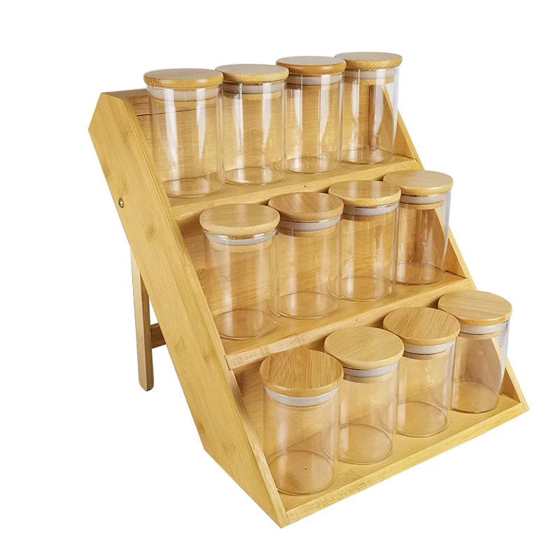 12pcs/lot  Wood Lid Glass Airtight Canister Kitchen Storage Bottles Jar Sealed Food Container Coffee Beans Grains Candy Jars