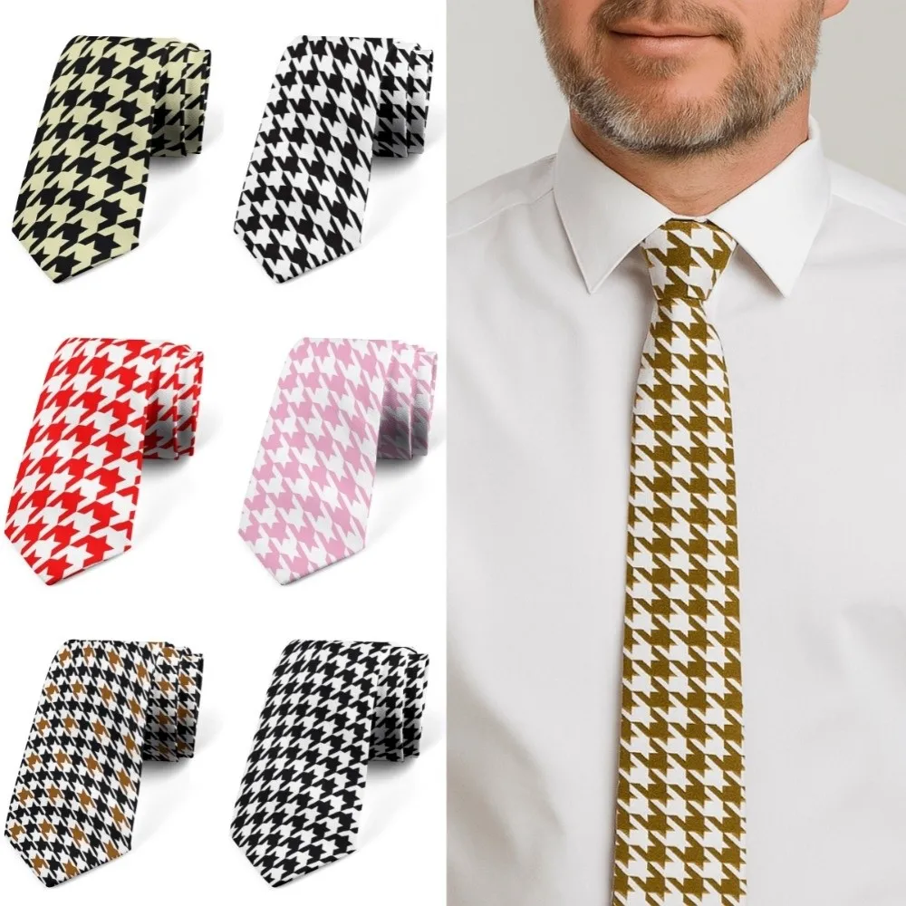 

Unisex Houndstooth Tie 8cm Narrow Classic Tie Adjustable Soft Hand Tied Men Necktie Suit Accessories