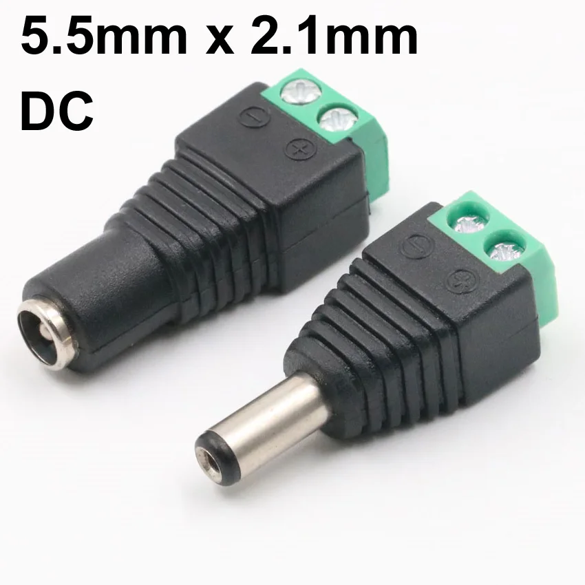 Screw Fastening Type Female Male DC Plug Power Connector Adapter for 5050 3528 5060 Single Color LED Strip and CCTV Cameras