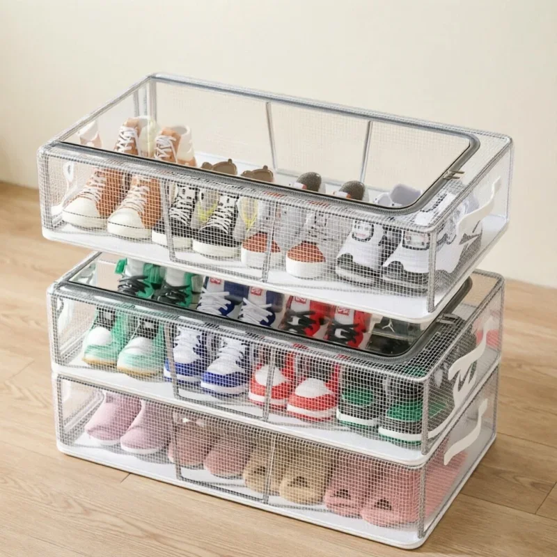 Staubdichte, versiegelte Schuhaufbewahrungsboxen mit transparenter Sichttür, faltbares Schuhregal, platzsparender Kleiderorganizer für das Schlafzimmer