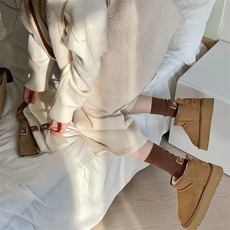 1/3/5 أزواج الخريف الشتاء سميكة لون نقي الدافئة الصوف مكتنزة الجوارب لراحة وأناقة مريحة #4
