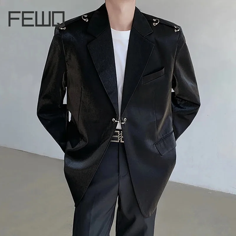 

FEWQ men's suit jacket High metallic rivet decoration silhouette shoulder pad loose fitting 2024 solid color male tops 9C5088