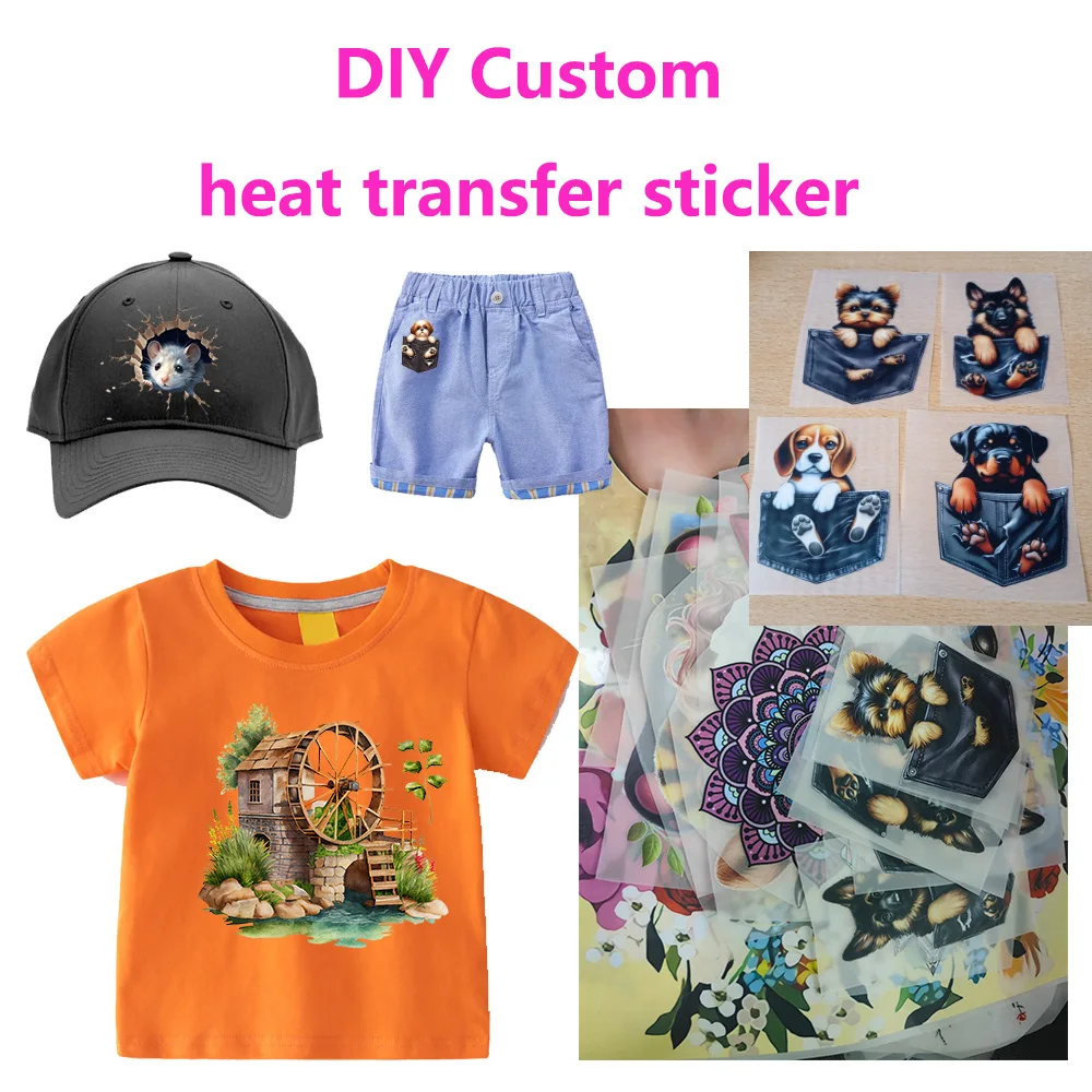 Custom Design Logo or Picture Iron On Heat transfer Stickers For Clothing DIY Washable T-Shirts Thermal Patch DTF Colorful Vinyl