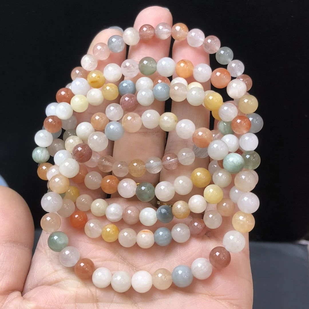 

1 Pc Fengbaowu Natural Colorful Rutilated Quartz Bracelet Rabbit Hair Crystal 6MM Round Beads Reiki Healing Stone Jewelry Women
